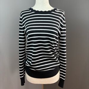 Banana Republic Factory Crewneck Sweater S Black & White Stripes Scalloped Neck